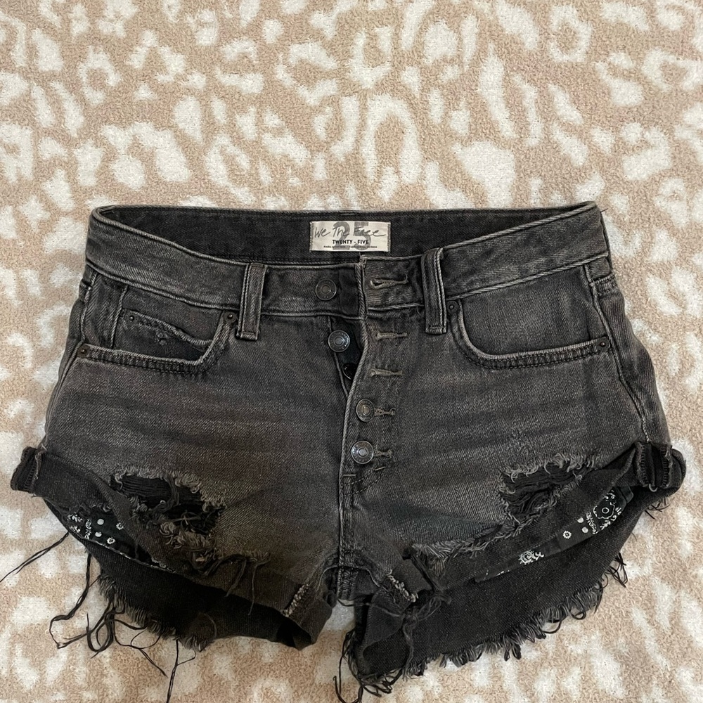 Free People Black Distressed Jean Shorts